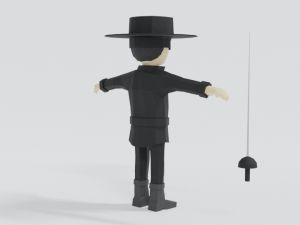 low poly cartoon zorro 3D Model