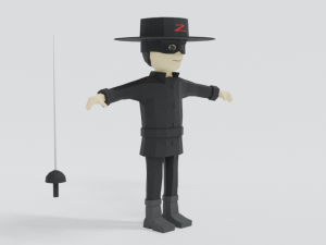 low poly cartoon zorro 3D Model