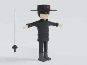 low poly cartoon zorro 3D Model