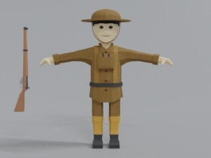 low poly cartoon wwi british soldier Modelo 3D