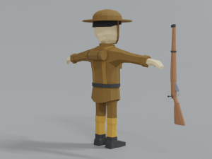 low poly cartoon wwi british soldier 3D Model