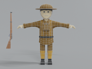 low poly cartoon wwi british soldier 3D Model