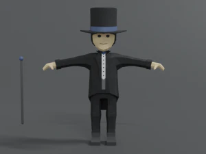 लो पॉली कार्टून लंबी टोपी वाला आदमी 3D मॉडल