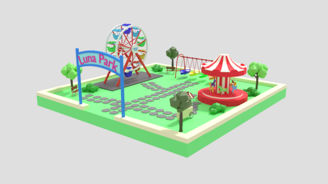 low poly cartoon luna park scene 3D Модель .c4d .max .obj .3ds .fbx .stl .blend 