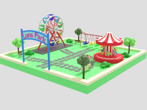 low poly cartoon luna park scene Modello 3D