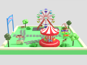 low poly cartoon luna park scene 3D Модель