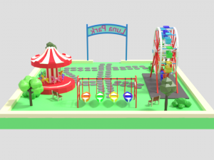 low poly cartoon luna park scene 3D Модель