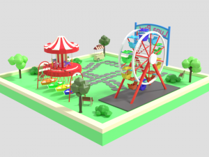low poly cartoon luna park scene 3D Модель