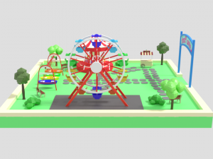 low poly cartoon luna park scene 3D Модель