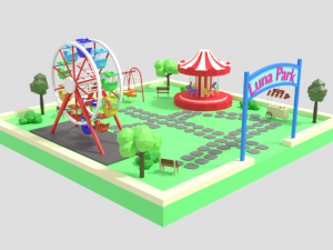 low poly cartoon luna park scene 3D Модель