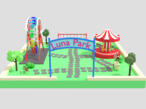 low poly cartoon luna park scene 3D Модель