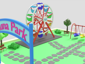 low poly cartoon luna park scene 3D Модель
