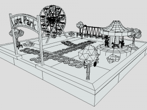 low poly cartoon luna park scene 3D Модель