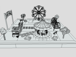 low poly cartoon luna park scene 3D Модель