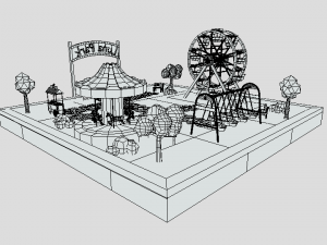 low poly cartoon luna park scene 3D Модель