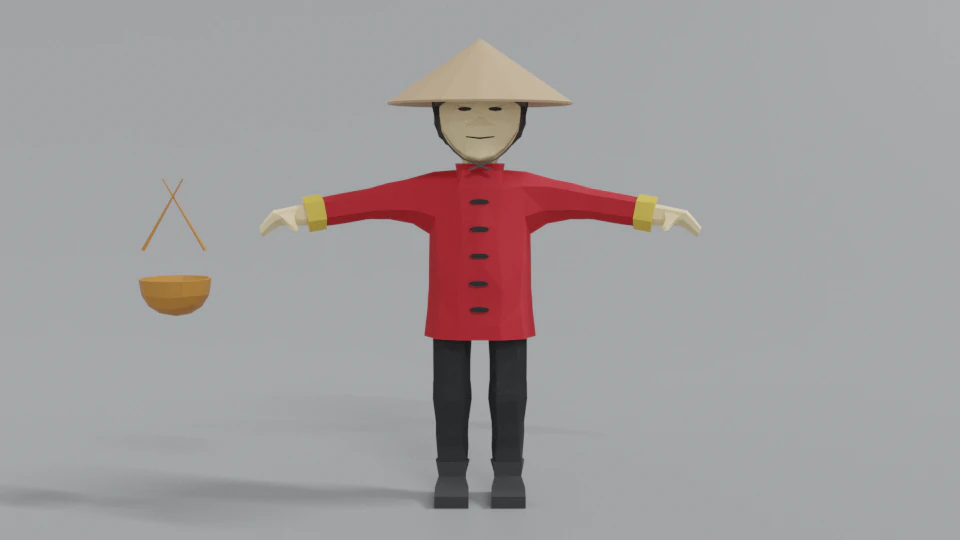low poly cartoon chinese man 3D Model .c4d .max .obj .3ds .fbx .stl .blend 