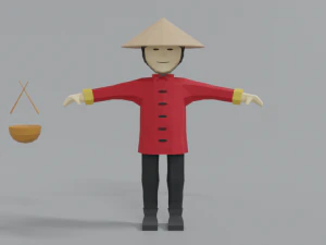 homem chin&ecirc;s de baixo poli dos desenhos animados Modelo 3D