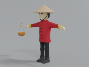 low poly cartoon chinese man Model 3D