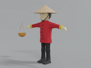 low poly cartoon chinese man 3D Model