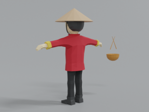 low poly cartoon chinese man Model 3D