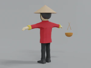 low poly cartoon chinese man 3D Model