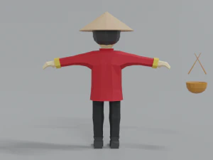 low poly cartoon chinese man 3D Model