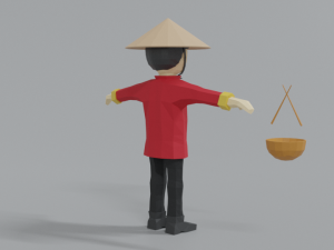 low poly cartoon chinese man Model 3D