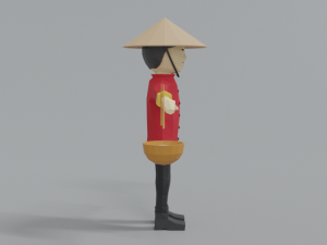 low poly cartoon chinese man Model 3D