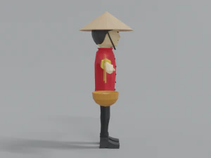 low poly cartoon chinese man 3D Model