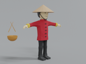 low poly cartoon chinese man Model 3D