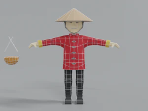 low poly cartoon chinese man 3D Model