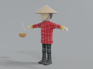 low poly cartoon chinese man Model 3D