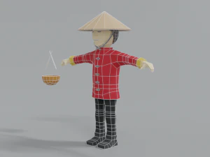 low poly cartoon chinese man 3D Model