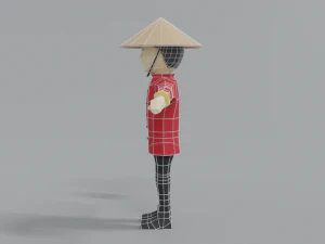 low poly cartoon chinese man 3D Model