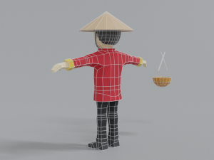 low poly cartoon chinese man Model 3D