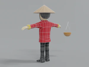 low poly cartoon chinese man 3D Model