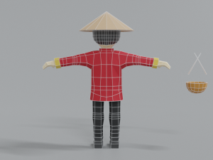 low poly cartoon chinese man Model 3D