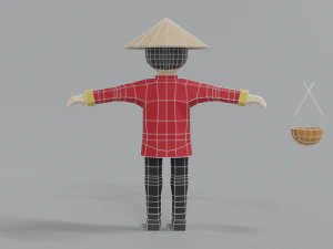 low poly cartoon chinese man 3D Model