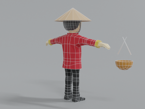 low poly cartoon chinese man Model 3D