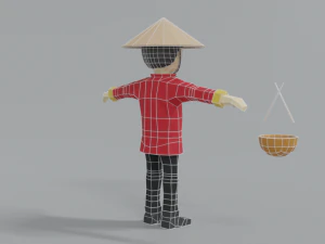 low poly cartoon chinese man 3D Model