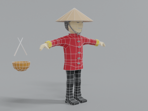 low poly cartoon chinese man Model 3D