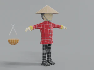 low poly cartoon chinese man 3D Model