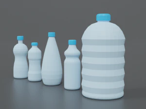 low poly cartoon water bottles 3D Model