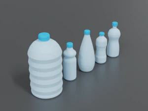 low poly cartoon water bottles 3D Model