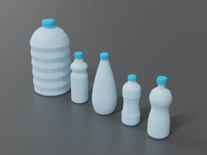 low poly cartoon water bottles 3D Model