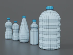 low poly cartoon water bottles 3D Model