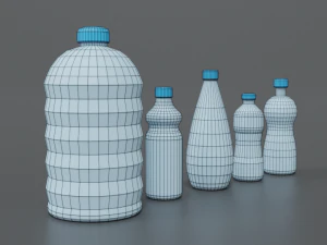 low poly cartoon water bottles 3D Model