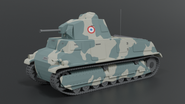 low poly cartoon somua s35 tank Model 3D .c4d .max .obj .3ds .fbx .stl .blend 