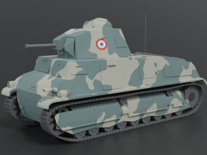낮은 폴리 만화 somua s35 탱크 3D 모델