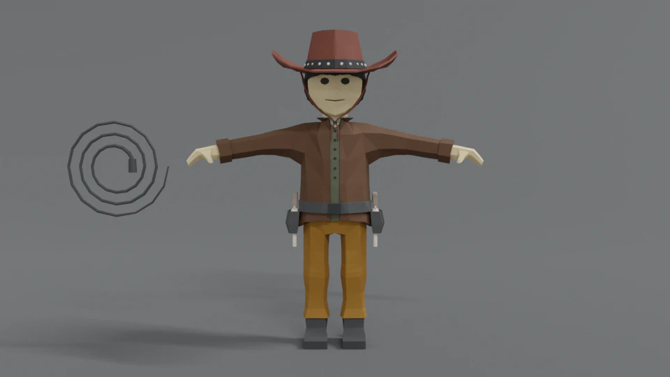 low poly cartoon cowboy 3D Model .c4d .max .obj .3ds .fbx .stl .blend 